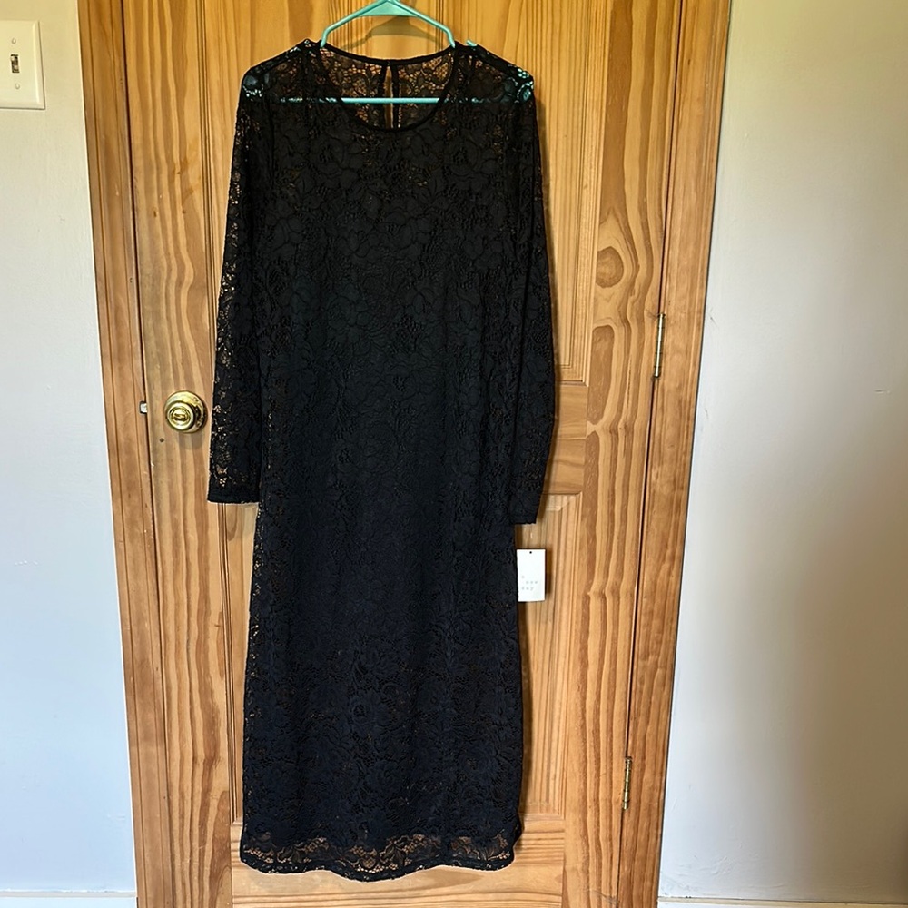 A New Day Black Sheath Dress with Bishop Sleeves